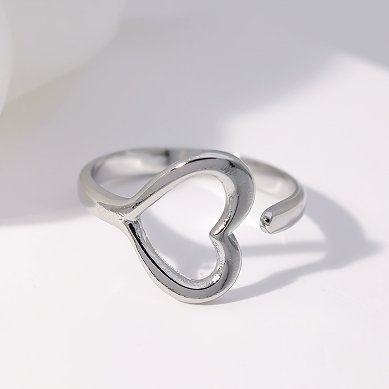 Women's Adjustable Heart-Designed Open-End Ring, Elegant and Stylish